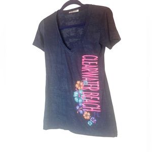 Wings deep bneck tropical flower graphic print SLUB V-NECK ladies large 
L